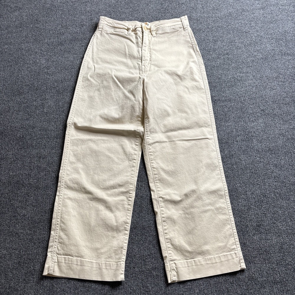 Marine Layer Pants Women's 8 White Twill Chino Wide Leg Ankle Bridget